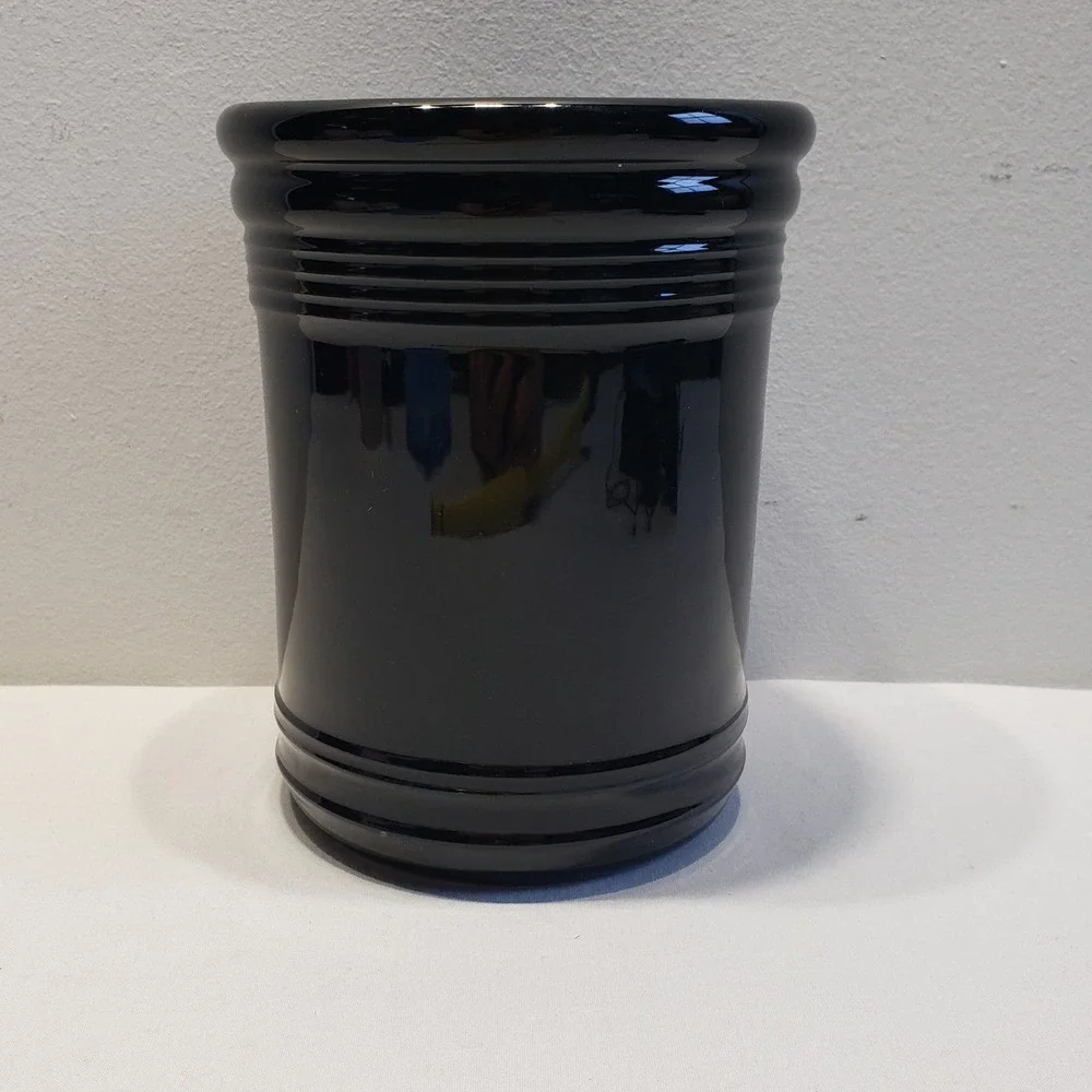 Utensil Crock Black Ribbed Ceramic Kitchen Storage Jar - 6.5in Tall